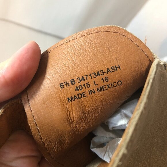 FRYE Ash Courtney Leather Mules Women's Size 6.5 Gray Tan Suede Peep Toe - Picture 7 of 12